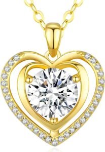 Gold Heart Pendant Necklace with Lab-Created Moissanite