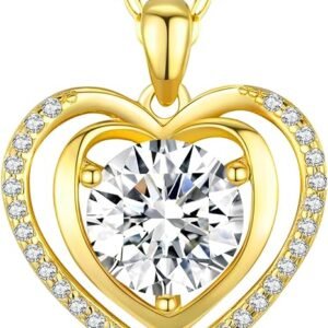 Gold Heart Pendant Necklace with Lab-Created Moissanite