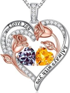 Sterling Silver Heart Pendant with Birthstone – Elegant Gift for Women
